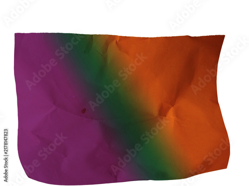 Abstract crumpled paper texture with purple and orange gradient isolated on transparent background