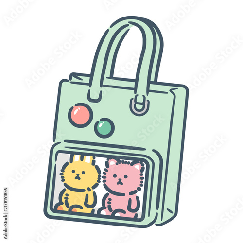 A tote bag designed to display and carry a plush toy.