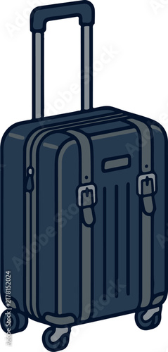Minimalist rolling suitcase icon for travel and tourism representing luggage baggage and vacation trip planning design elements