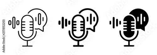 Microphone Icons, Audio Waveform, Speech Bubble, Podcast, Recording