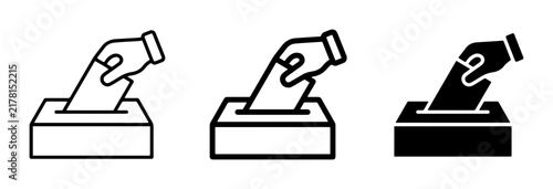 Voting icons, ballot box, hand casting vote, election symbol