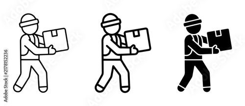 Delivery Person Icons, Courier Carrying Package, Logistics Service Symbols