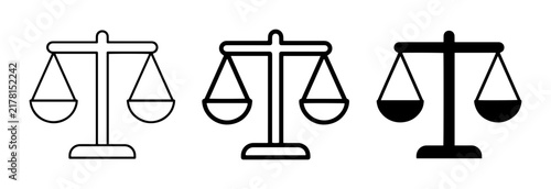 Scales of Justice Icons, Legal Balance Symbols, Law and Order Vector Graphics