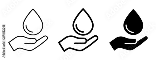 Hand Holding Water Drop Icons, Clean Water Conservation Symbols