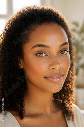 Young Mixed Race Woman With Heterochromia and Radiant Skin. Diversity and unique beauty concept.