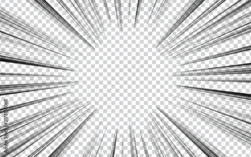Speed line fast motion background. Comic vector illustration with lines. Black and white pop art pattern and zoom effect