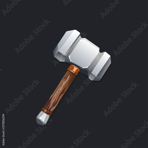 Cartoon fantasy war hammer icon isolated on dark background