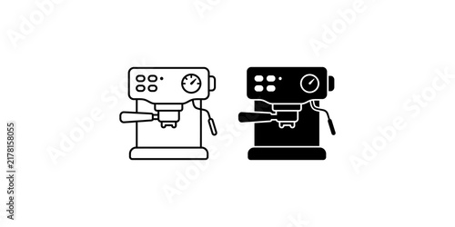 Obraz na płótnie Outline and filled black coffee machine icons for cafe menus and beverage related designs
