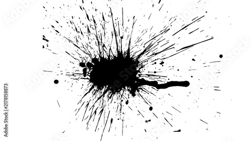 Quadro su tela Black ink splatter graphic element Large paint splash with sharp radiating dropl