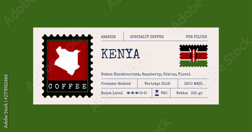 Fotografie Kenya Specialty Coffee Packaging Label with Vintage African Stamp Design
