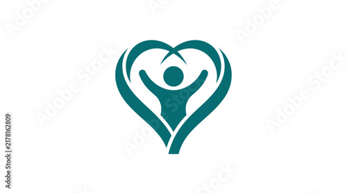 Teal Abstract Human Figure Embraced By Heart Shape Symbol