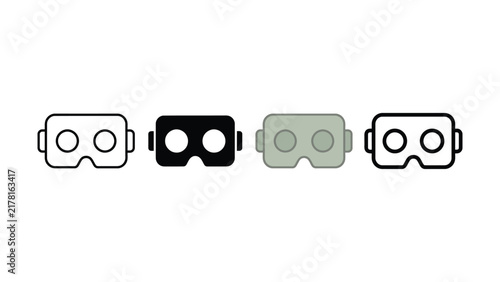 Set of virtual reality headset icons with various styles for digital technology applications