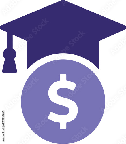Purple graduation cap icon with a dollar sign symbol representing the high cost of university education