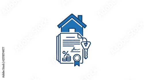 Mortgage document icon with house keys and coins.