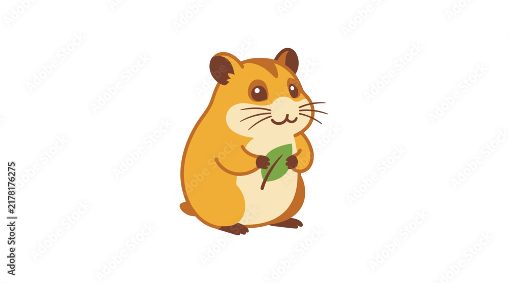 Fototapeta premium Cute Hamster Holding Green Leaf Illustration