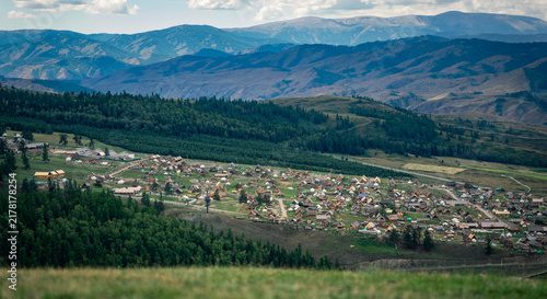 Принти на полотні A distant view of Baihaba Village,Altay Wilayiti,Xinjiang Province