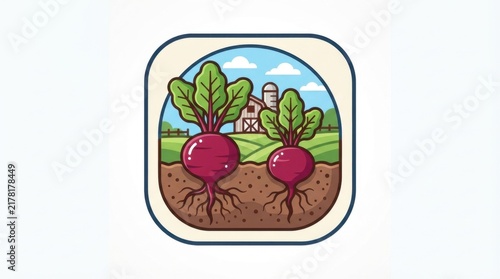 Red beet vegetables growing in soil on a sunny farm field illustration