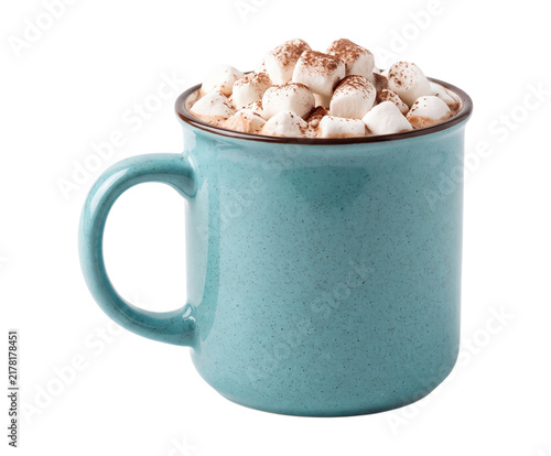 Obraz na plátně Hot chocolate with marshmallows isolated on transparent background