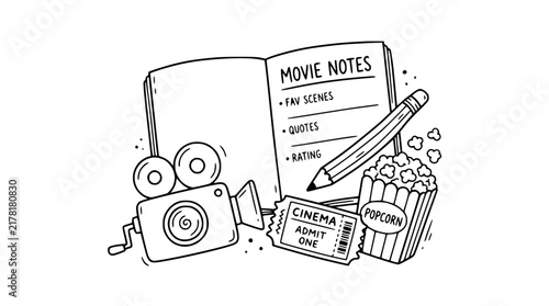 Fotografie Doodle Illustration of Movie Notes and Cinema Elements