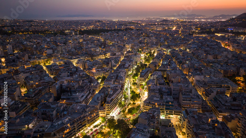 View of Athens, Greece from above at dusk