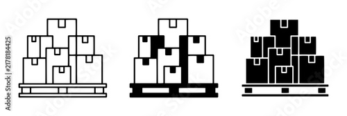 Stacked Boxes on Pallets, Warehouse Storage Icons, Shipping Logistics
