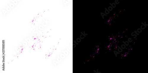 Abstract pink paint splash elements with vibrant liquid droplets and spray pattern on a transparent background.