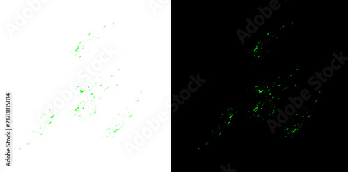Abstract green paint splash elements with toxic liquid droplets and acid spray pattern on transparent background.