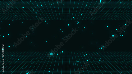 Futuristic grid background visualizes digital cyberspace data highway. Glowing grid background provides perspective depth. Modern grid background for tech animations.