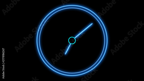 Illuminated clock face visualizes passing time and daily schedules. Simple clock face tracks project deadlines. Modern clock face graphic for time management videos.