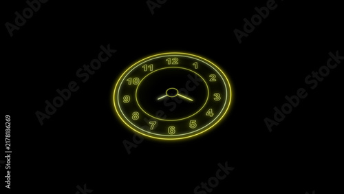 Illuminated clock face visualizes passing hours and daily deadlines. Simple clock face tracks appointment schedules. Modern clock face graphic for time management.