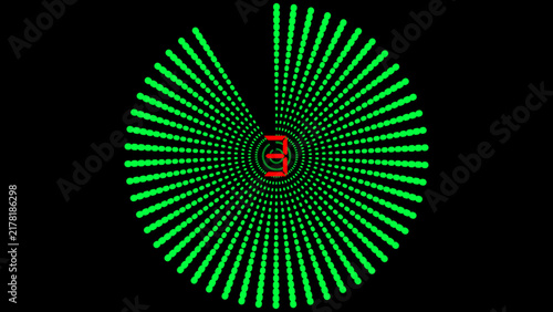 Circular countdown timer displays number 3 in dotted modern frame. Precise countdown timer marks opening sequences. Modern countdown timer graphic for video intro clips.