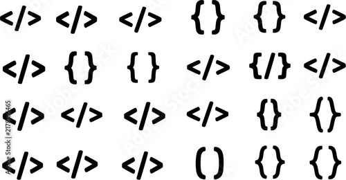Fotografie Black and White Line Art Icons: Angle Brackets and Braces, Technology  Programmi