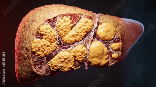 Cross Section of Liver Showing Progression of Fatty Liver Disease and Cirrhosis