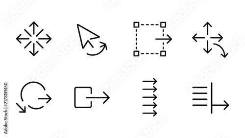Картината върху платно UI Arrows and Cursor Icons: A collection of eight clean line icons representing various user interface actions, including directional arrows, a cursor pointer, selection tools, and alignment options