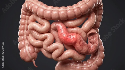 Female Patient Experiencing Severe Stomach Pain with Inflamed Gastrointestinal Tract Graphic