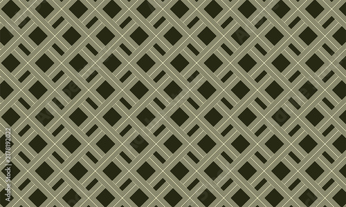 Dark olive green geometric lattice pattern background with gold linear diamond weave seamless design
