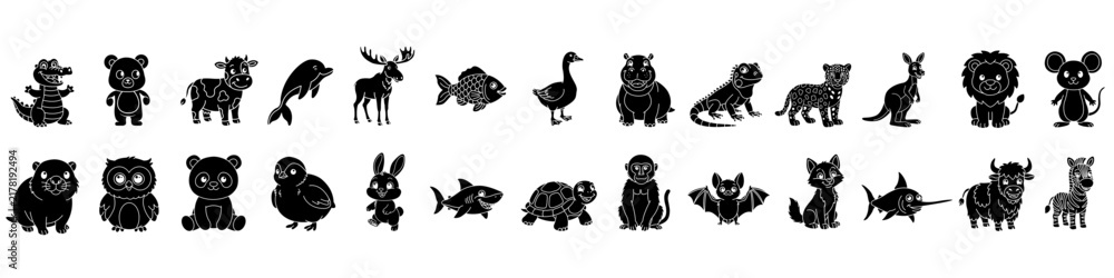 Obraz premium Cute Animals Vector Set – 26 Hand Drawn Animal Illustrations