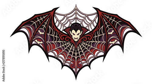 Foto Vampire Bat Illustration with Ornate Spider Web Wings