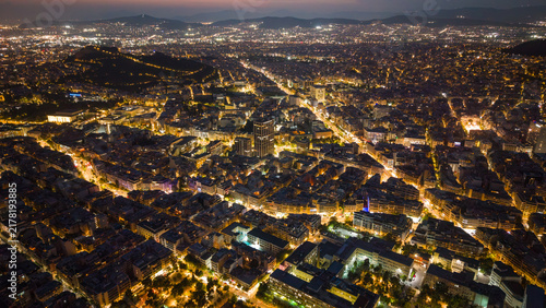 Aerial view of dense city at night