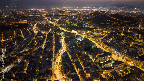 Aerial photo of Athens, Greece at night