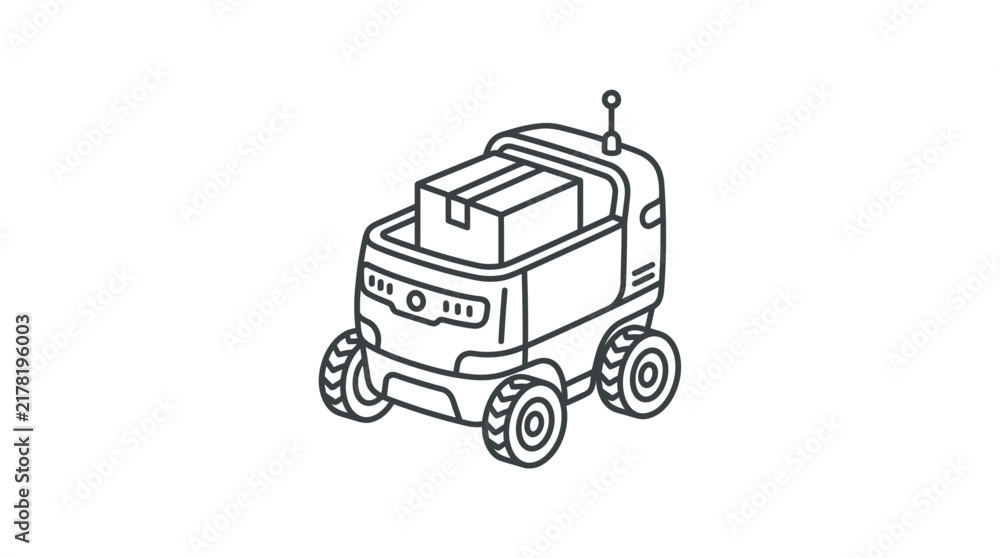 Fototapeta premium Autonomous delivery robot carrying cardboard box package icon