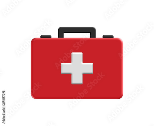 Red First Aid Kit Icon with White Medical Cross for Emergency Healthcare and Medicine