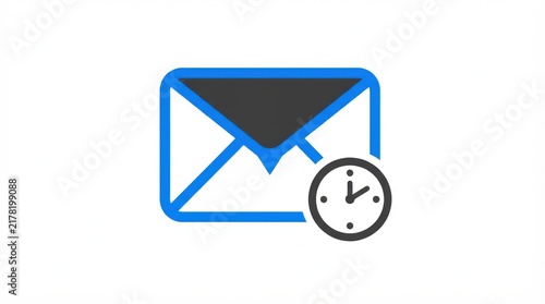 Blue and black email envelope icon with a clock symbol