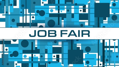 Job Fair Blue Texture Squares Bottom Top Sliding Text 
