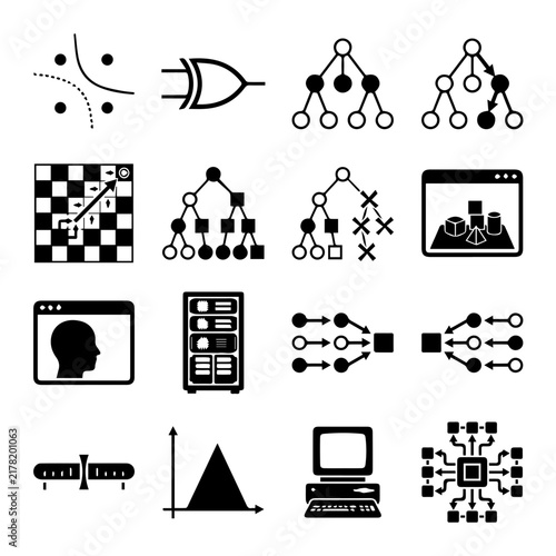 Machine Learning, Logic Circuits, and Computer Science Algorithms Icon Set