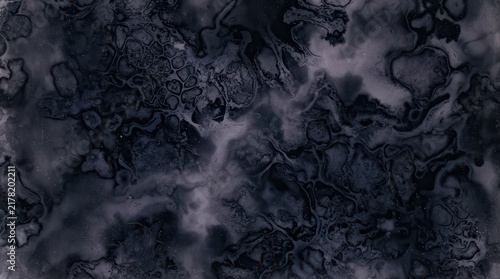Dark abstract fluid art background with swirling black and gray ink textures