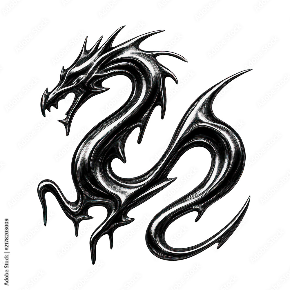 Fototapeta premium PNG Fierce metallic dragon silhouette