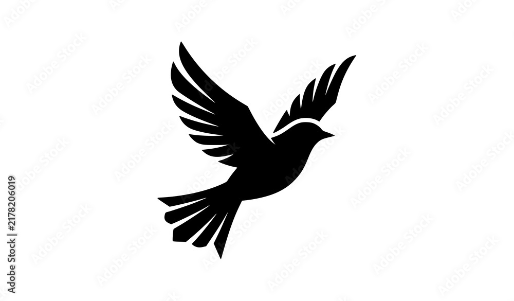 Obraz premium Flying Bird Upward Silhouette Vector Logo Icon Minimal Wildlife Emblem