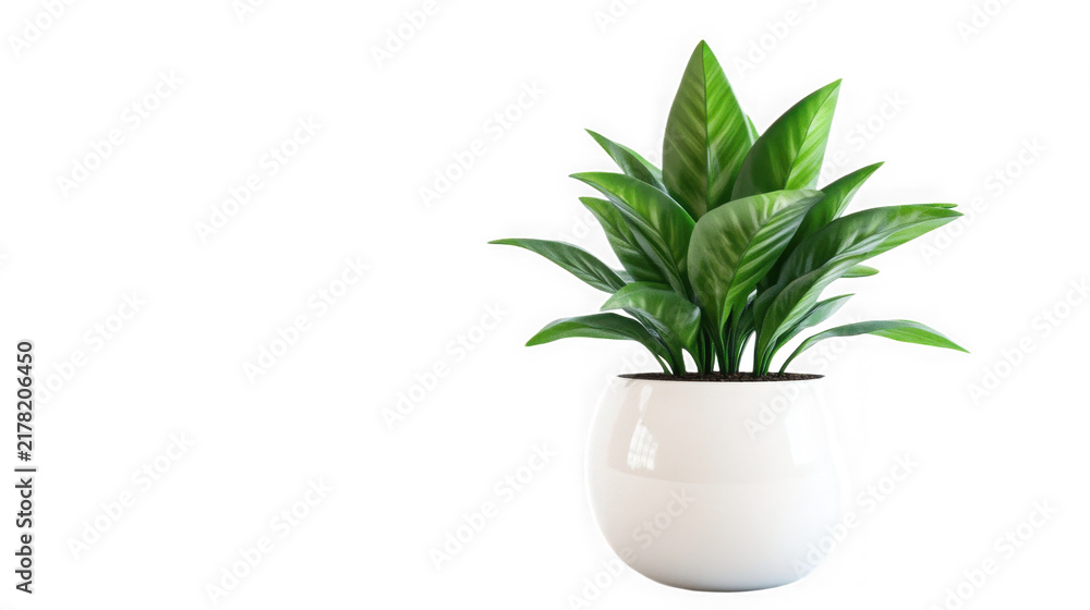 Fototapeta premium A vibrant green houseplant potted in a minimalist white ceramic container