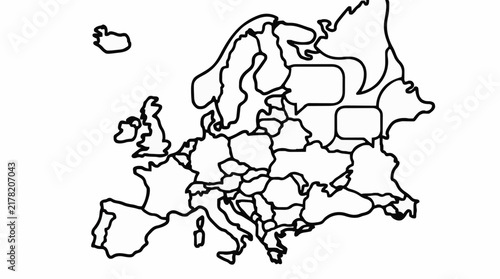 Foto Europe map outline with speech bubbles symbolizing linguistic diversity for Euro